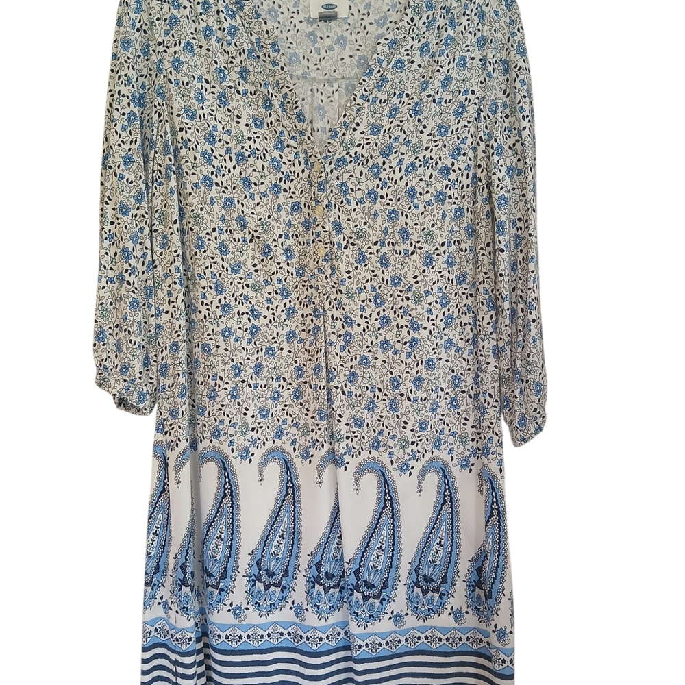 Old Navy Blue and White Paisley Tunic Dress Size M
